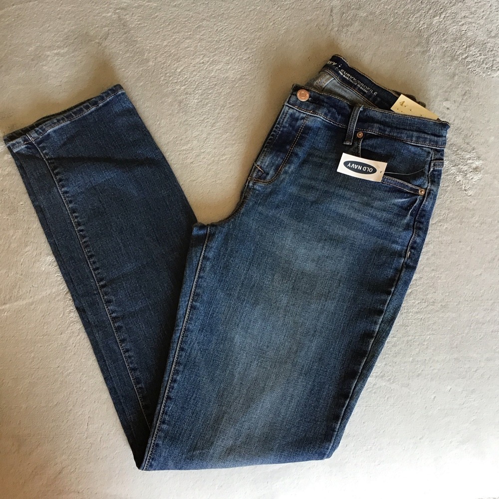 NWT OLD NAVY CURVY Mid Rise Women's Size 4 Regular Dark Wash Slim Leg Jeans